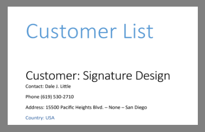 template customer list